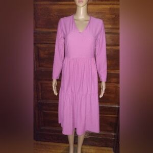 J. CREW ladies SMALL pink swiss dot knit midi tiered dress.